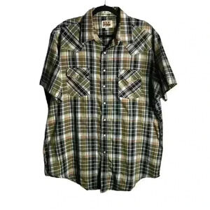 Fly Cattleman Pearl Snap Shirt Xl Tall Man Plaid Western Short Sleeve Cowboy